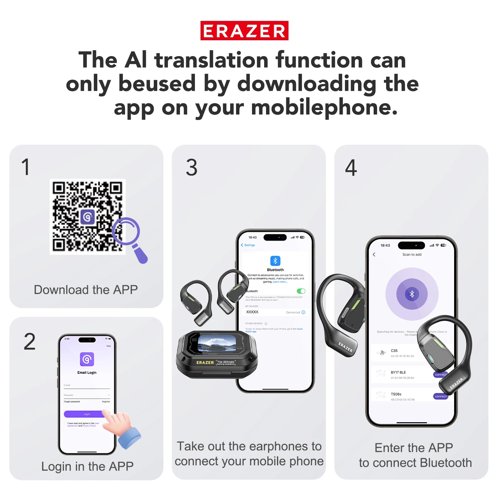 [AI Translator Earbuds]Erazer XP6 Wireless Headphones Gaming Headset Bluetooth Earphones Waterproof Powerful Sound Earbuds