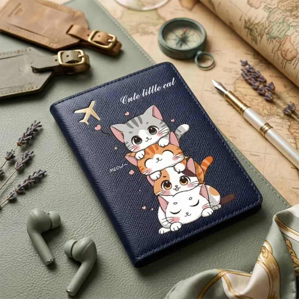 Personalized Cat Pattern Passport Cover, Synthetic Leather Travel Accessory for Men, Women & Students