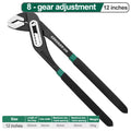 Greener 8" 10" 12"Water Pump Pliers 1-Piece Multifunctional Plier Quick-Release Straight Jaw Groove Joint Pliers Plumbing Pliers