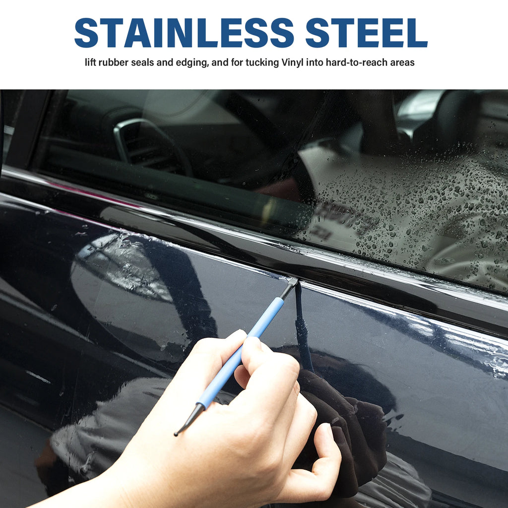 FOSHIO 3pcs Stainless Steel Vinyl Tucking Tools Anti-Slip Rubber Coating Micro Stick Squeegee Window Tint Car Wraps Weeding Kit