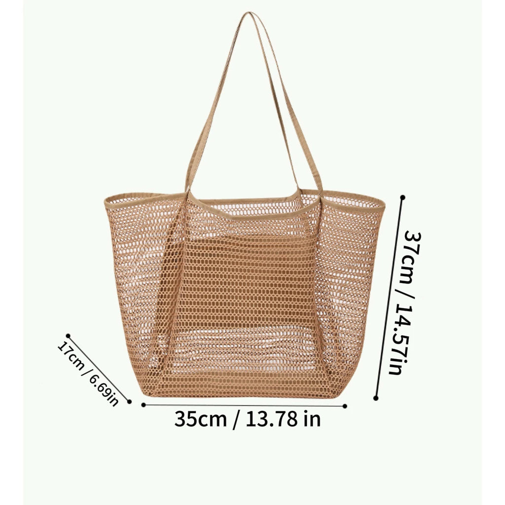 Large Capacity Mesh Beach Tote Bag Breathable Open Net Sand Drain Grocery Shopping Picnic Summer Shoulder Handbag for Women