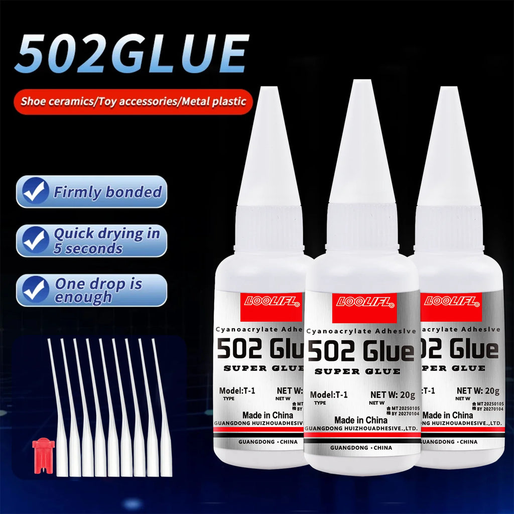 LOOLIFL 20g502 Super Glue Cyanoacrylate Adhesive Strong Bond Multi-Purpose for Shoes Ceramics Metal Plastic Toy Repair DIY Craft