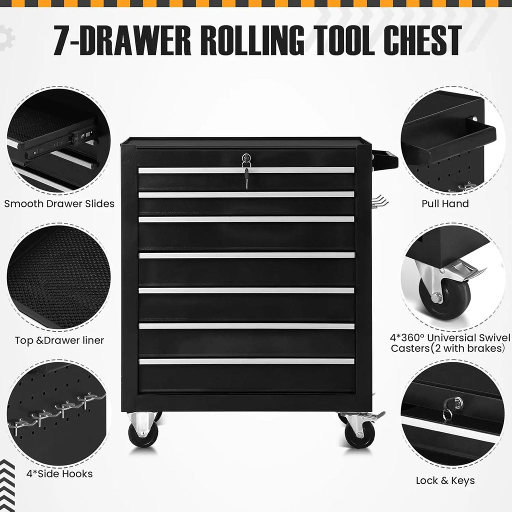 OEM ODM Acceptable Rolling Iron Sheet Tool Cabinet Trolley 7 Drawer Big Capacity Workshop Storage Key Lock 300kg Load Capacity