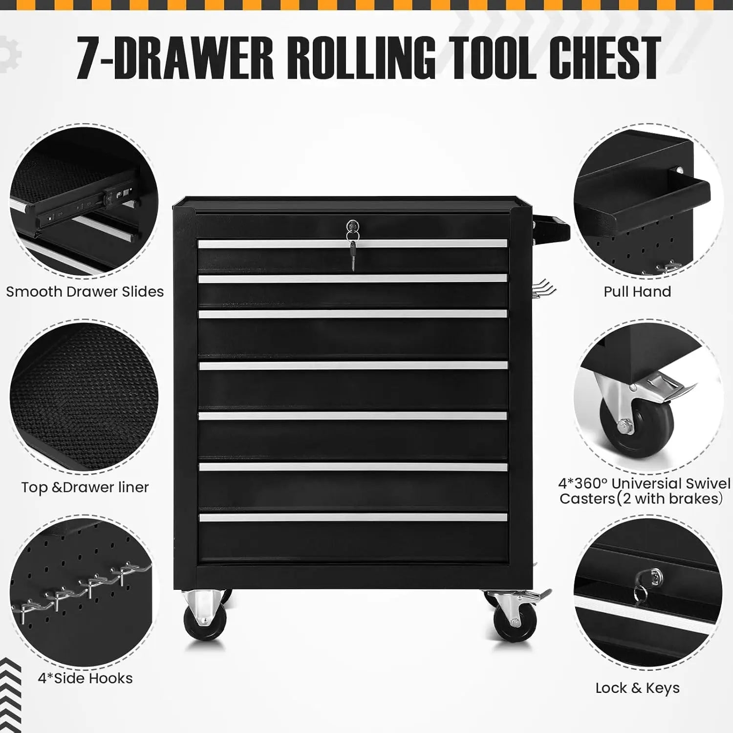 OEM ODM Acceptable Rolling Iron Sheet Tool Cabinet Trolley 7 Drawer Big Capacity Workshop Storage Key Lock 300kg Load Capacity