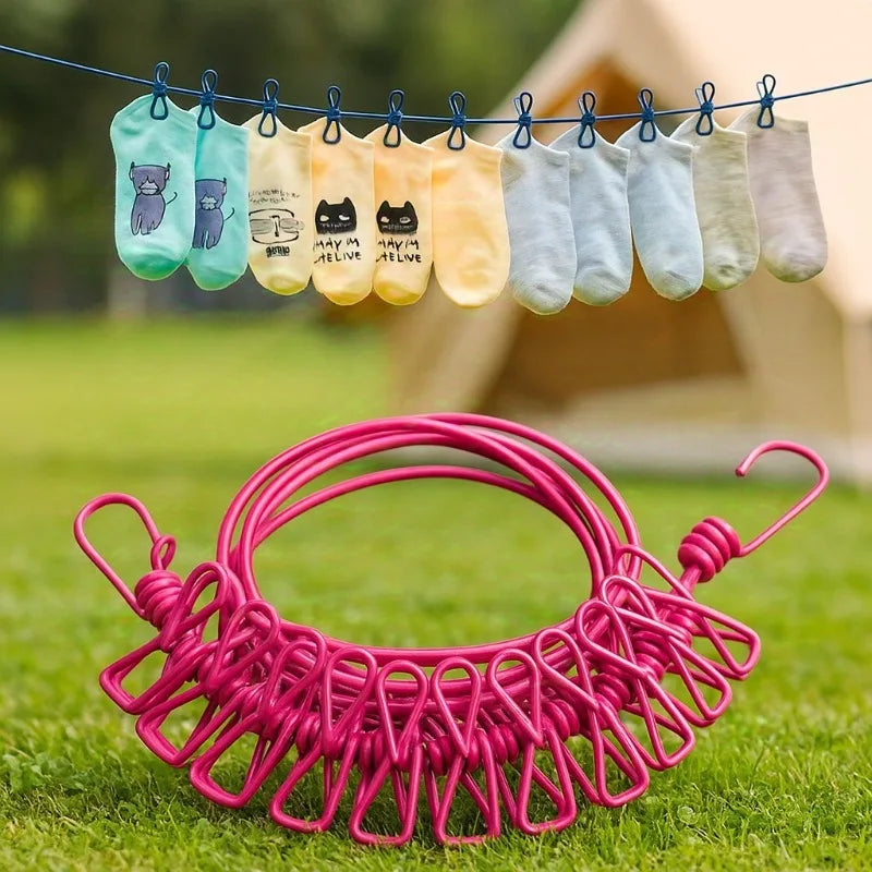 1.8M Portable Retractable Clothesline with Clips Outdoor Indoor Laundry Drying Rack Foldable for Travel Camping Home