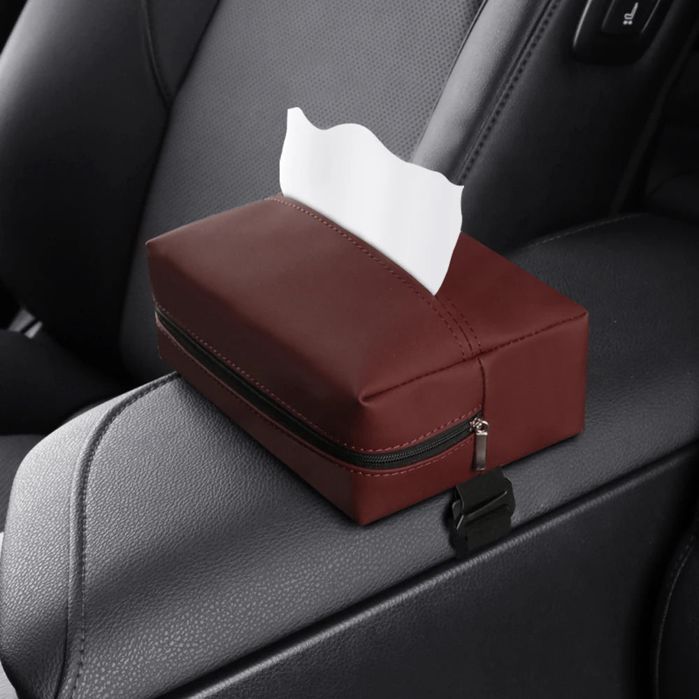 Car Tissue Holder, Car Sun Visor Tissue Box, Universal PU Leather Tissue Box for Sun Visors, Center Armrests and Seat Backs