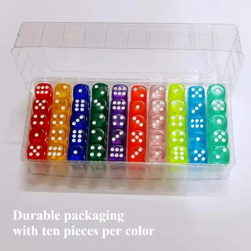 100 Pieces Colored Dices 14mm 6 Sided with Acrylic Material Standard Game Dice Set for Board Games Parties Classroom Math Dice