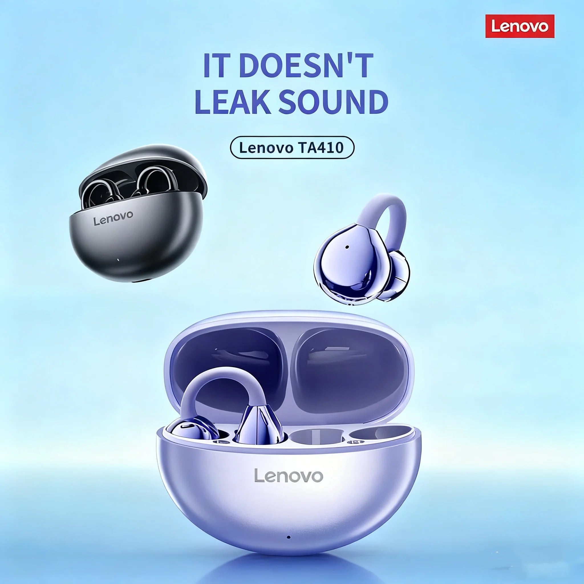 Lenovo Earbuds TA410 Bluetooth 5.4 TWS Ear Clip | Touch Control, Long Battery with Mic