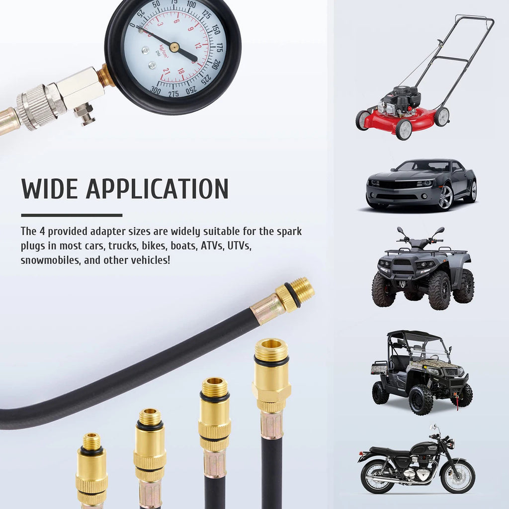 0-300 PSI Petrol Gas Engine Cylinder Pressure Gauge Automotive Tool for Motorcycle Car Truck Compression Tester Kit