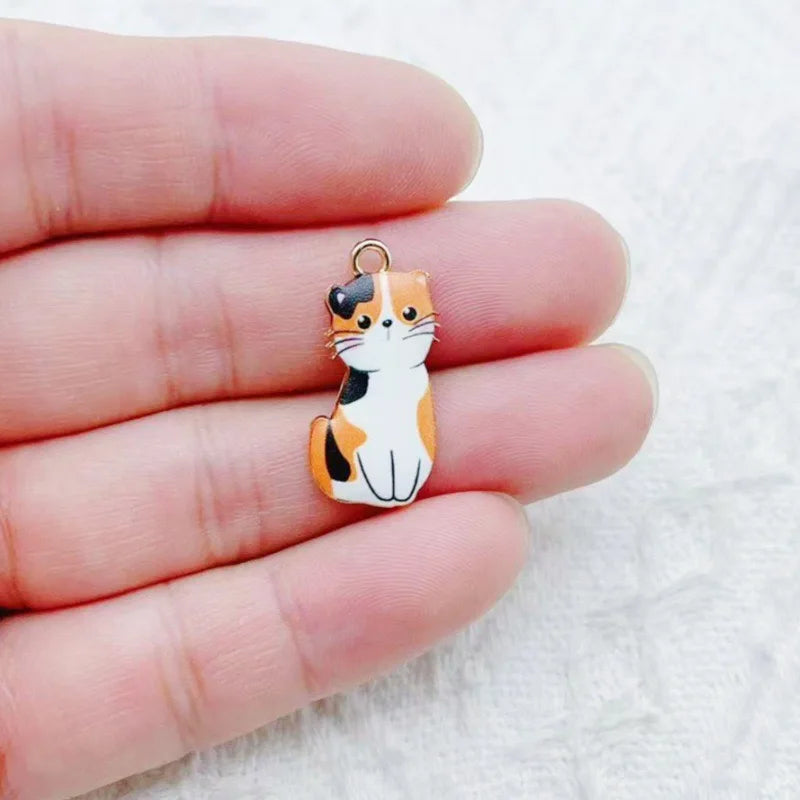 12pcs Cartoon Alloy Drip Oil Cute Cat Pendant DIY Accessories Cat Necklace Bracelet Key Pendant