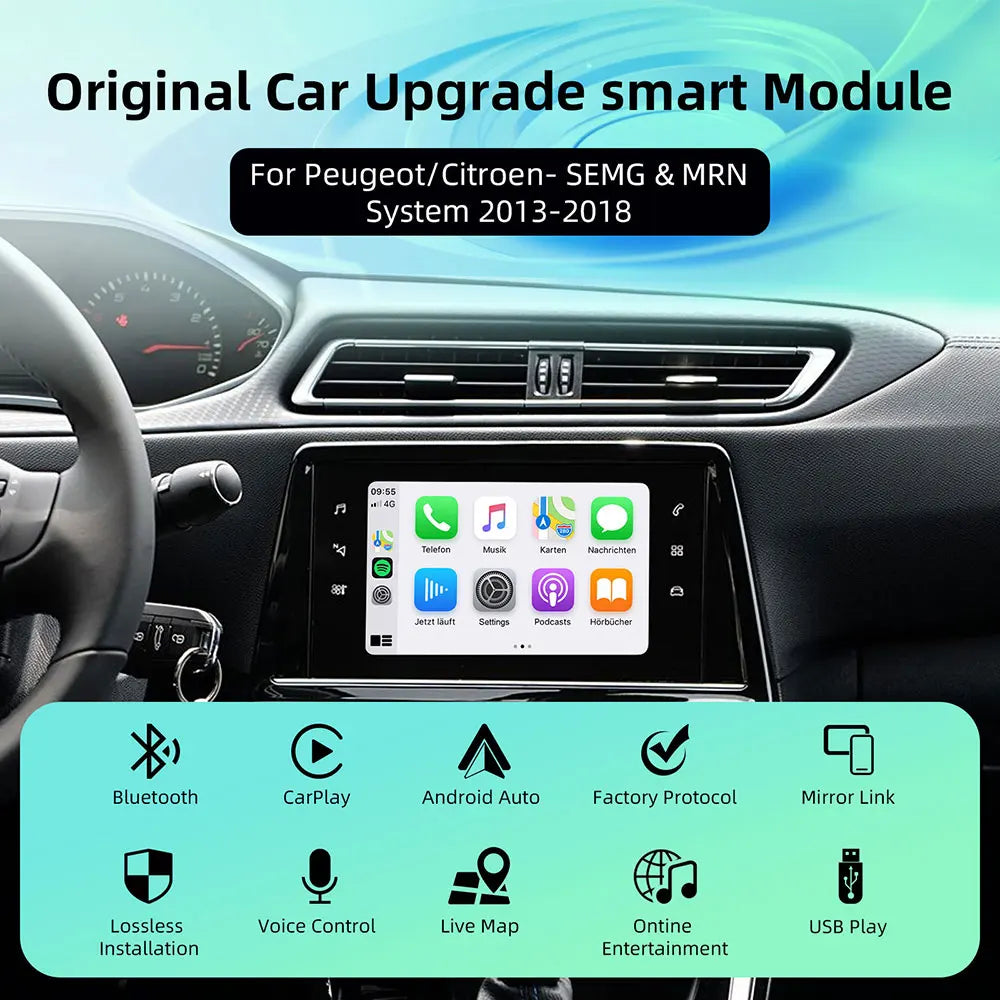 Wireless Carplay Adapter Android Auto Module For Peugeot Citroen SMEG MRN 208 308 508 3008 & C4 DS3 DS5 Support Reverse Camera