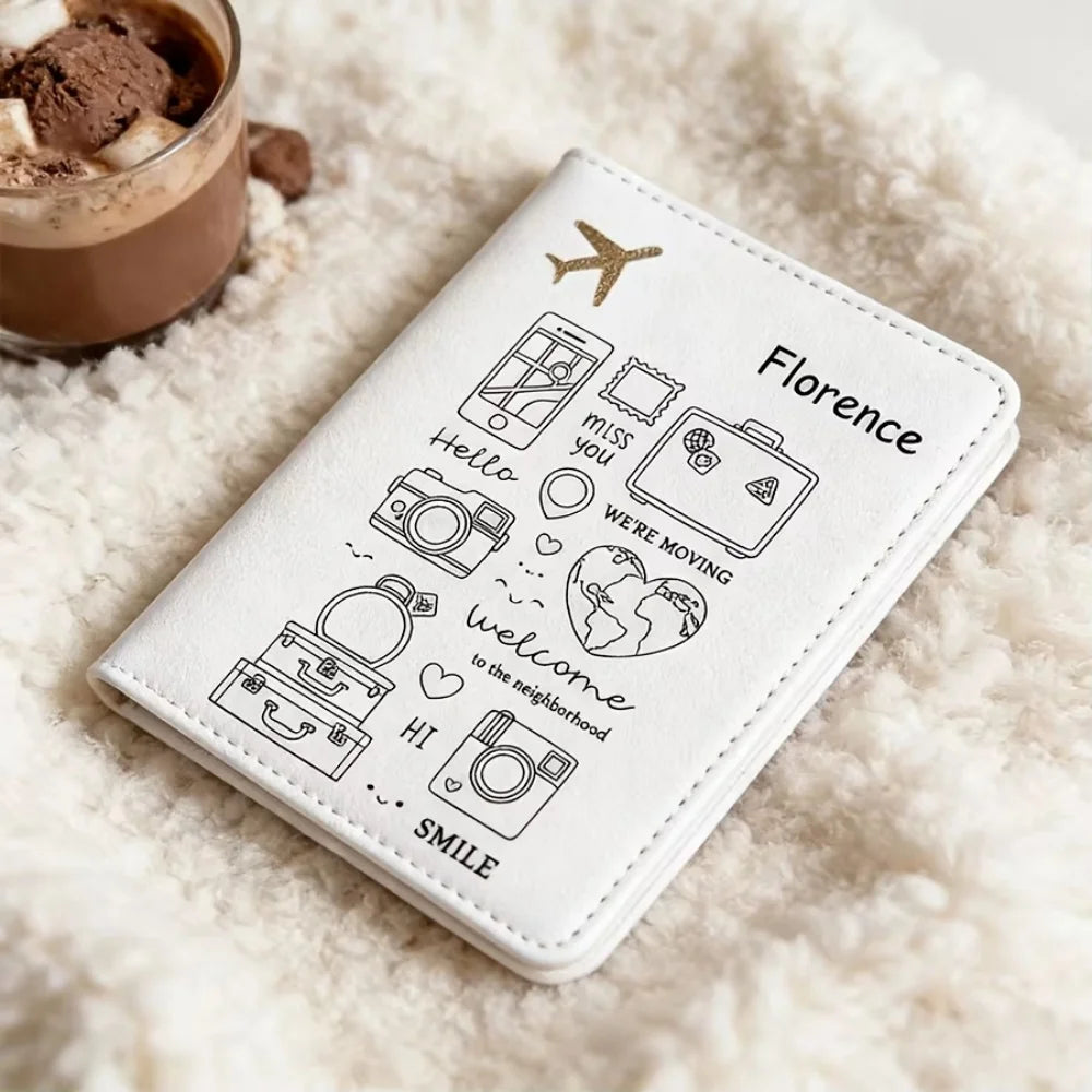 Customized Name Open Style Cartoon Passport Holder, Multi-Color Travel Storage Case for Passport & Visa, Practical Travel Gift