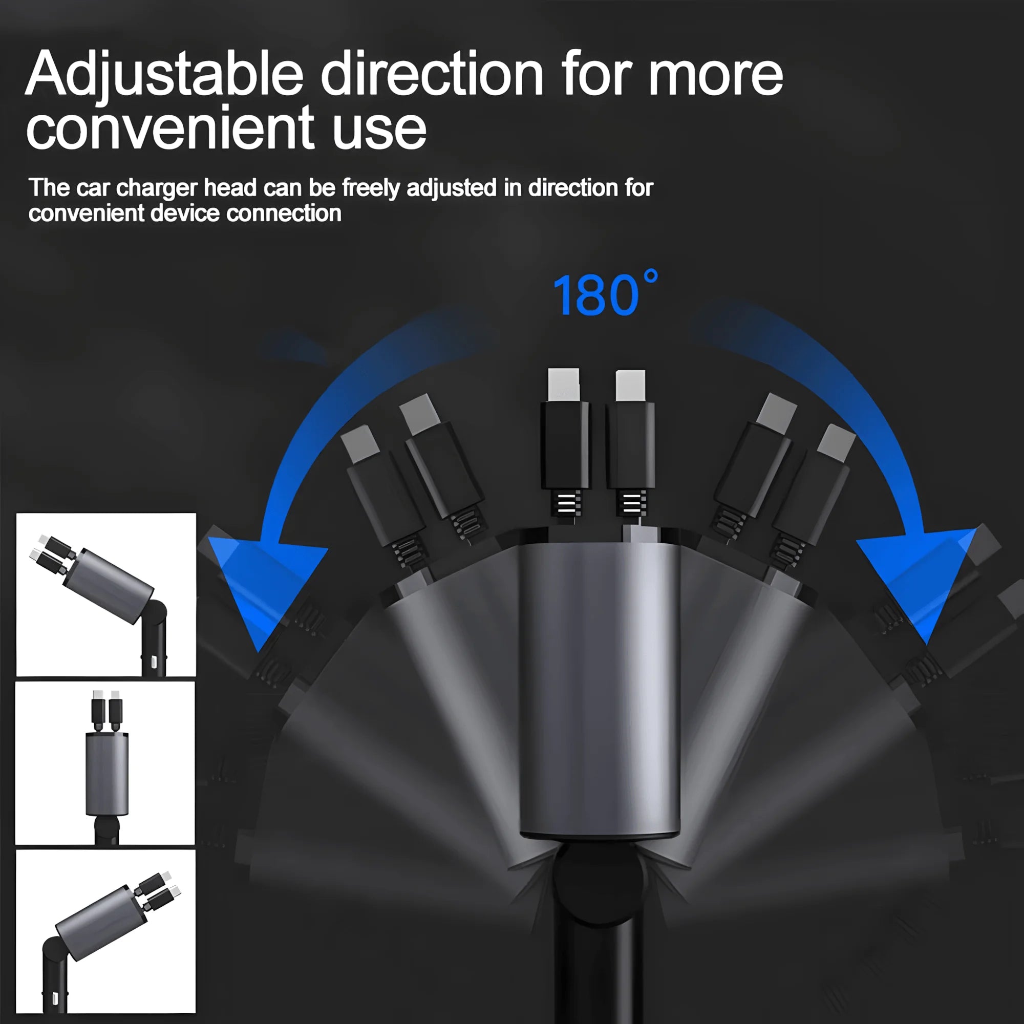 120W Retractable Car Charger 4 in 1 USB C Lightning Fast Charging Adapter for iPhone Samsung Car Accessories