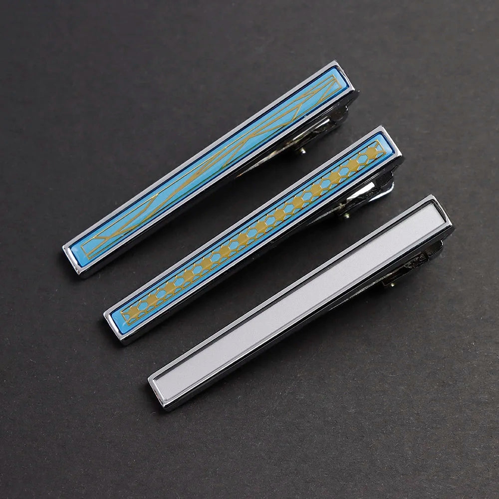 New High Quanlity Classic Golden Sliver 6cm Designer Metal Tie Clips Set Necktie Pin For Men Business Banquet Accessories Gift