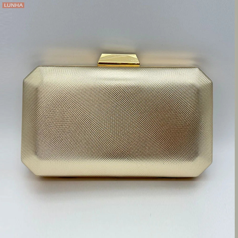 Evening Bags Vintage Metallic Box Bag Gold Silver Luxury Clutch Dinner Bag Hard Case Crossbody Purse for Party Wedding Gathering