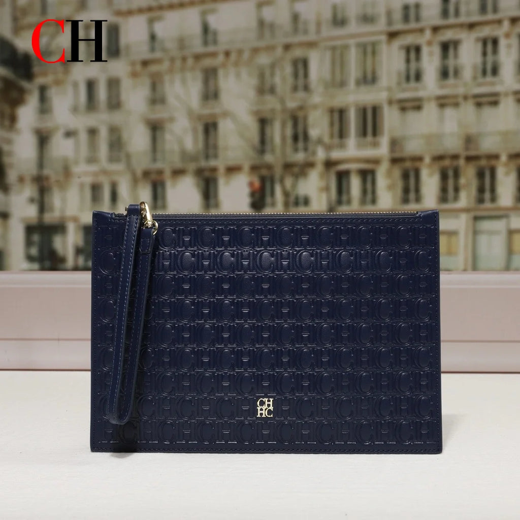 CH Clutch Bag Women Embossed Monogram PU Leather Wristlet Handbag Zipper Envelope Purse Large Capacity Evening Daily Wallet