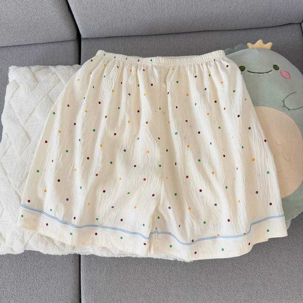 Women's Summer Pajamas, Thin Polka Dot Pattern Short-Sleeved Shorts, Sweet and Cute, Can Be Worn Outside in Summer, Two-Piece Home Wear Set