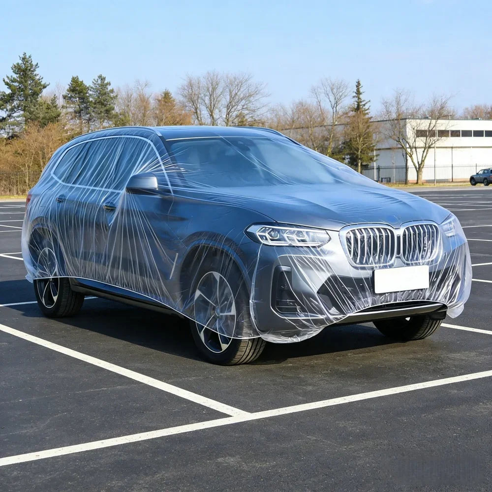 Disposable Plastic Car Cover, 10-Second Quick Install, Elastic Band Fit, Dustproof & Rainproof, No Cleaning Needed
