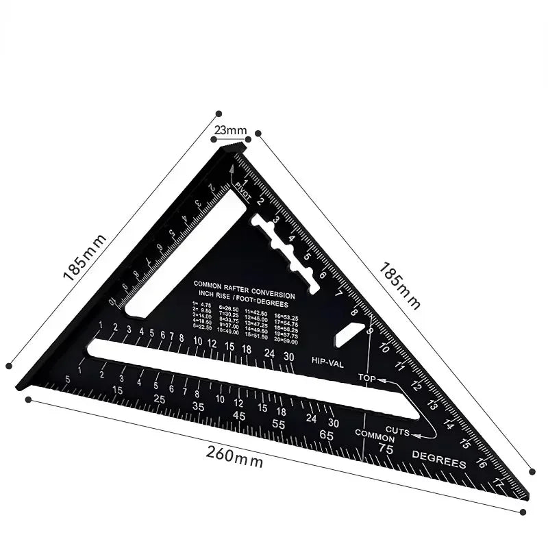 Measurement Tool Triangle Ruler 7Inch  Aluminium Alloy Carpenter Tools Inch Metric Angle Ruler Speed Square Woodworking Tools
