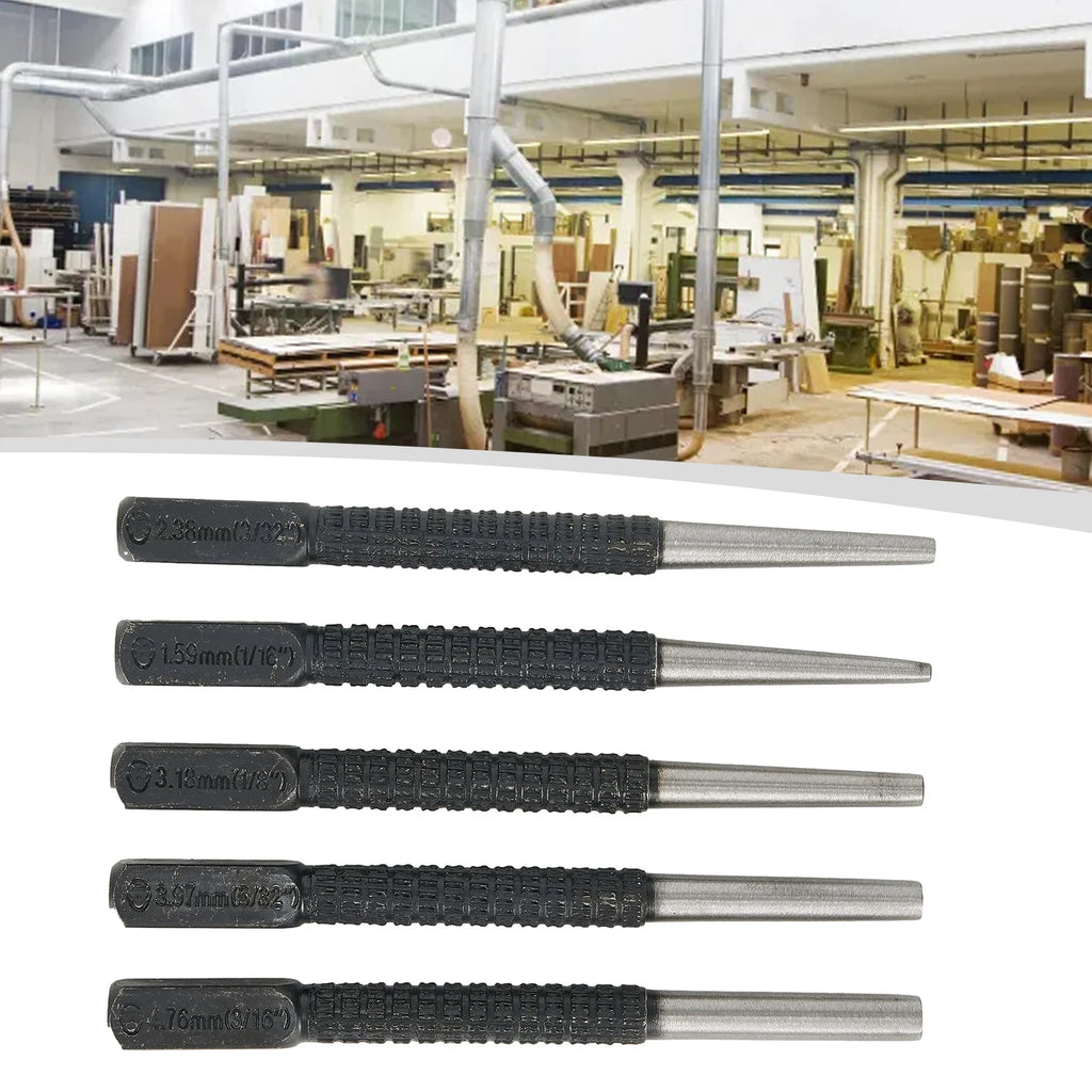 5pcs Nail Punch Set Hammerless Hammer Punch Spring Tool Hammerless Nail Center Holes Punch Woodwork Drill Bit Door Pin Removal