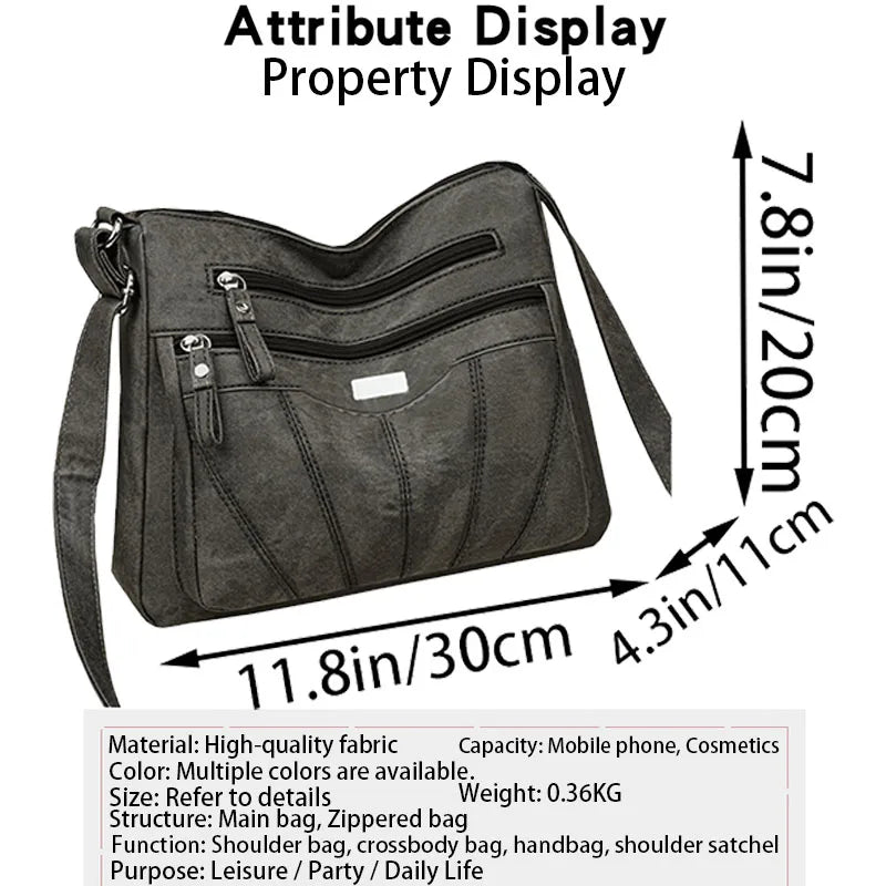 Durable Washed Faux Leather Shoulder Bag, Women's Multi‑pocket Crossbody Purse with Spacious Capacity for Everyday Life