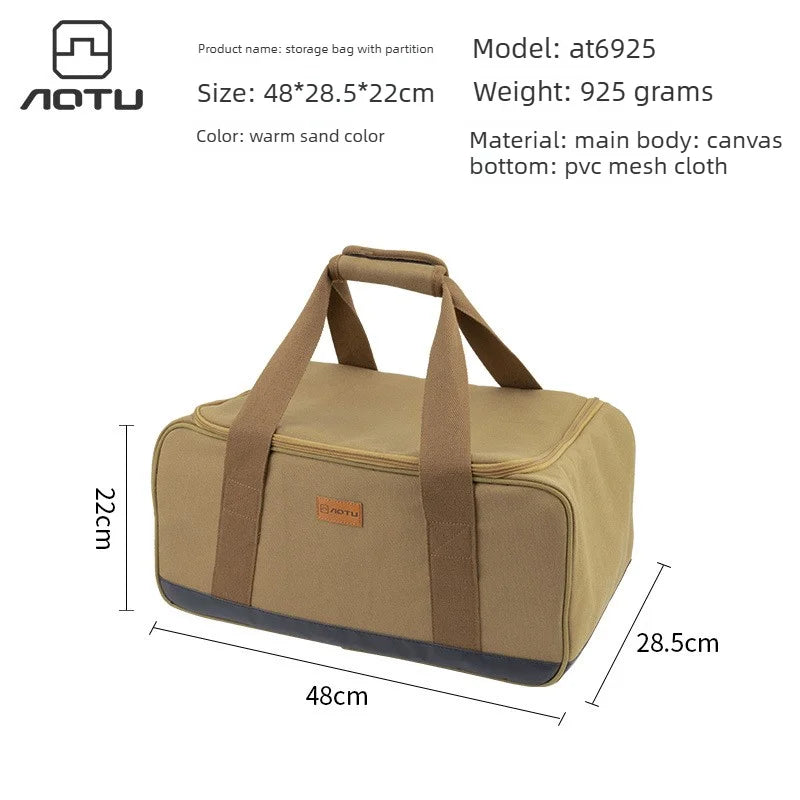 Outdoor Camping Storage Bag Waterproof PVC Bottom Canvas Travel Duffel Bag Portable Camp Gear Organizer Bag Stove Cookware Tools