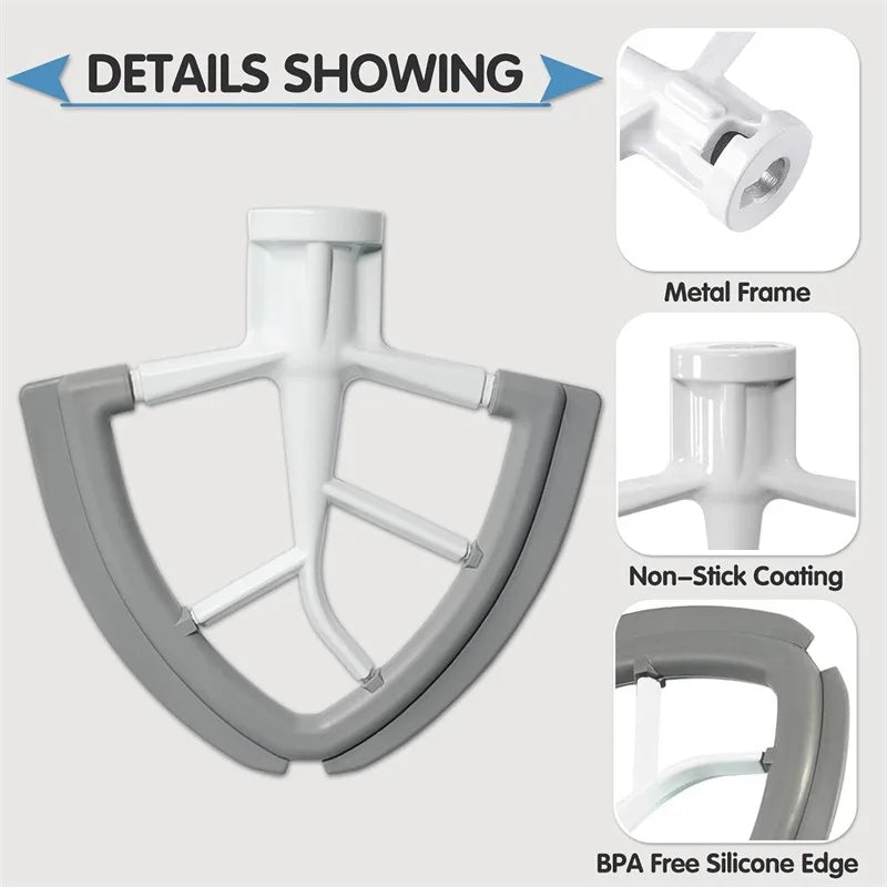 2Pc/Set Silicone Flex Edge Beater + Pouring Shield - Secure Fit Splatter Guard for KitchenAid 4.5-5Qt Tilt-Head Stand Mixers