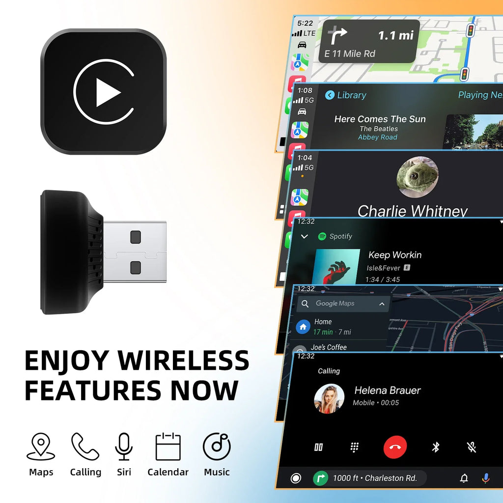 2 in 1 Wired to Wireless CarPlay Android Auto Adapter for OEM Car Stereo With USB Dongle Mini Box Plug and Play Bluetooth