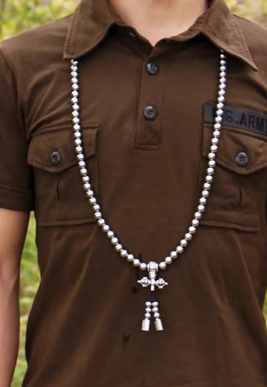 Stainless Steel Jewelry Male Bracelet Braided Link Buddha Beads Necklace Waist Chain Tactical Self Defense Whip Multi-fonction