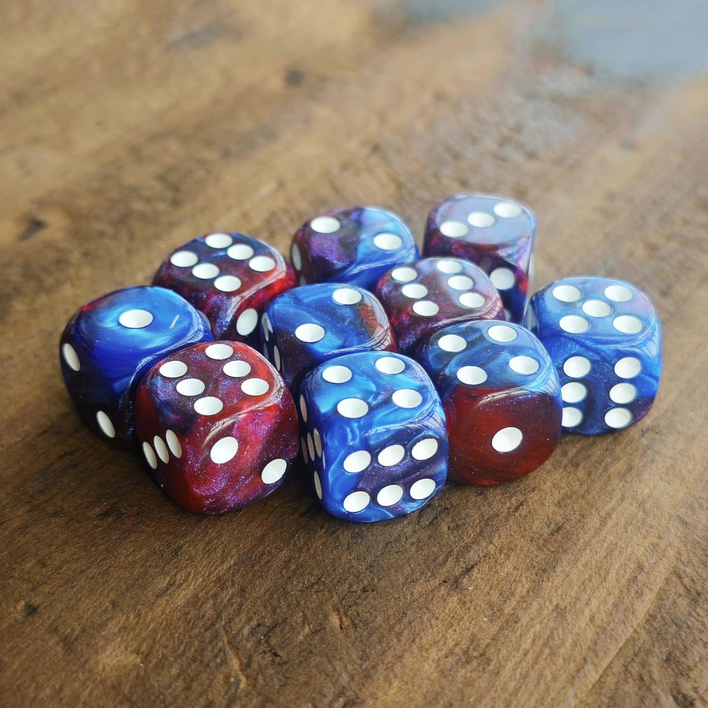 16MM Blue and Red Shiny Starlit Sky D6 Dice Set Warhammers 40K Dungeons and Dragons Board Game