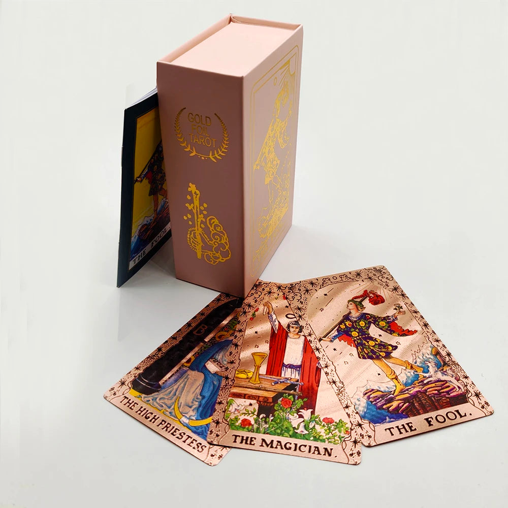 Stunning Appearance Oracle Cards Rose Pink Gold Foil Tarot Mysterious Board Game with Guidebook For Beginners
