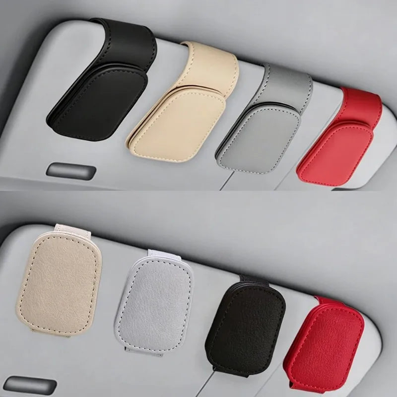 Sunglasses Holder Is Suitable for Car Sun shades Magnetic Leather Sunglasses Clip and Ticket Clip Car Sunshade Accessories