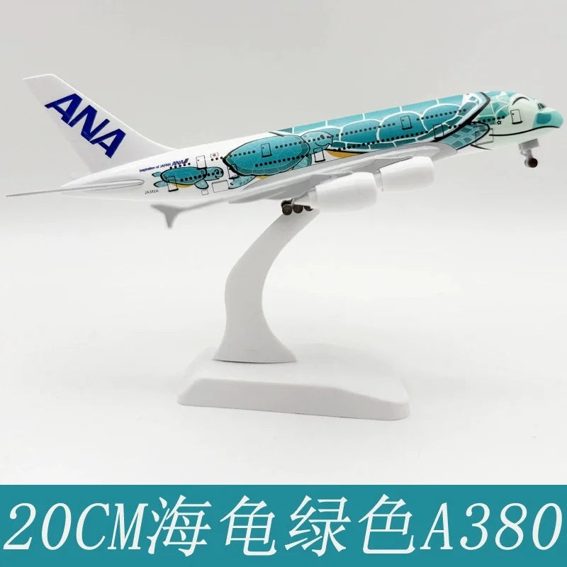 20cm Japan ANA Airlines Series A380 Sea Turtle Simulated Aircraft Model 1:400 Scale Alloy Diecast Airplane Kids Toys With Wheel
