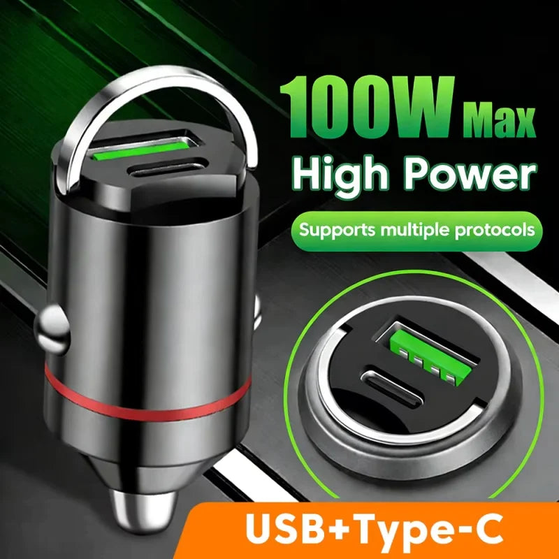 Car Charger USB+PD Dual Ports Car Phone Charger With Pull Ring Type-C Fast Charging Adapter USB QC3.0 For iPhone Samsung Xiaomi