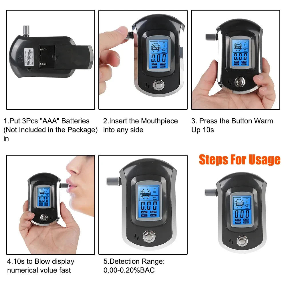 1pcs Handheld Digital Alcohol Detector Breathalyzer Mini Professional Alcotest LCD Screen Safety Alcohol Breath Tester Display