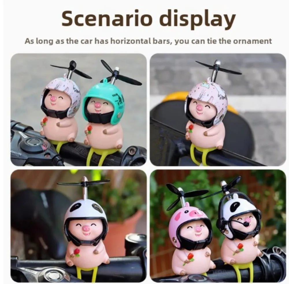 Pink Pig with Helmet Propeller Cute Little Wind-breaking Duck Road Bike Motor Helmet Riding Cycling Car Cute Ornament Decor