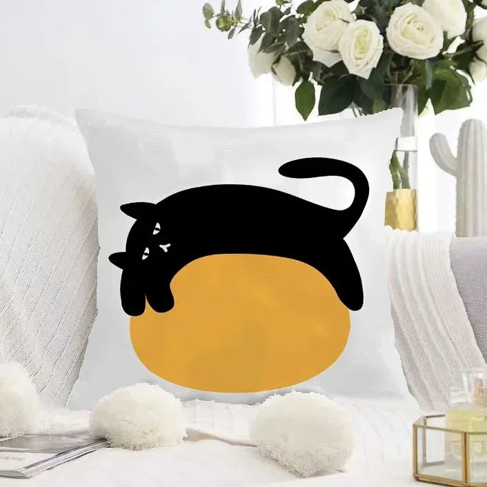 Cute Black Cat Double-sided Printed pillow cover Short plush Suitable living rooms bedrooms sofas throw cushion cover