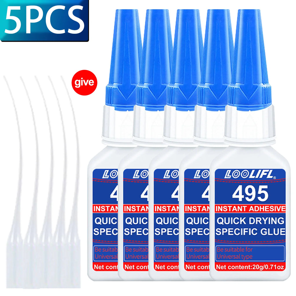 LOOLIFL 1-7pcs 495 Super Glue Cyanoacrylate Adhesive Instant Quick-drying Leather Rubber Wood Glass Strong Bond Liquid Glue Tool
