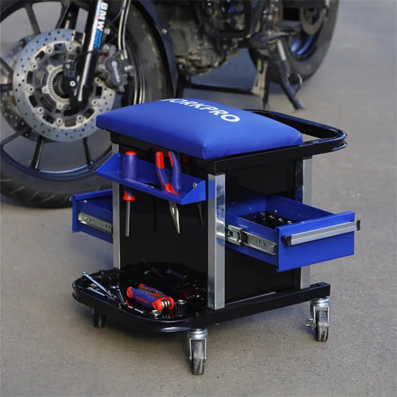 WORKPRO 2-Drawer Rolling Mechanic Seat, Garage Creeper Seat with Tool Storage, Shop Stool with Wheels, WP319004