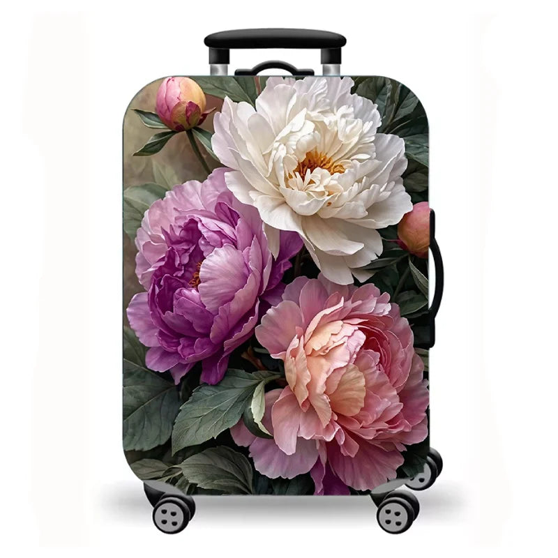 Luggage Cover, Luxury Floral Rose Print Stretch Suitcase Protector for Travel, Elegant Peony Sunflower Art Design
