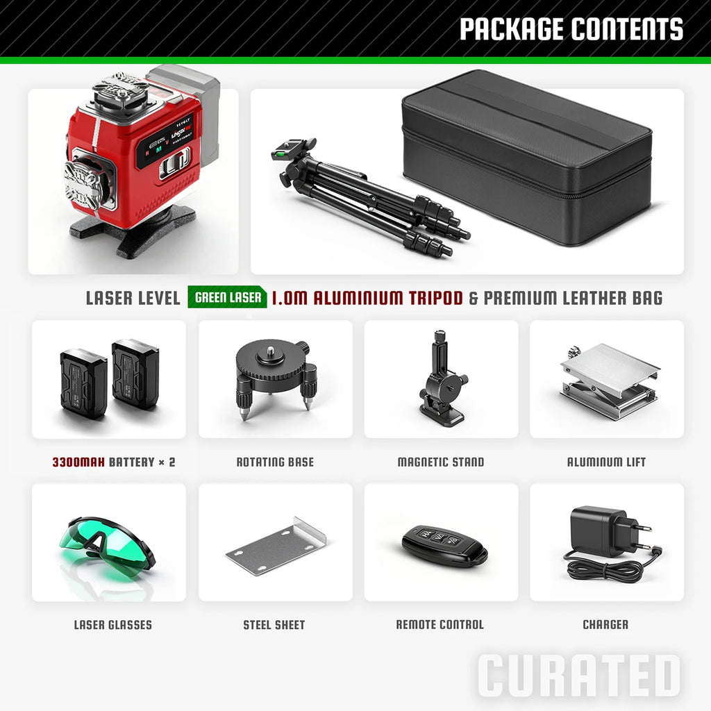 YEVOLT 16-Line Laser Level (Red/Green Beam Choices) 360° Rotatable Bottom & Laser Window Touch Panel Operation Power Display