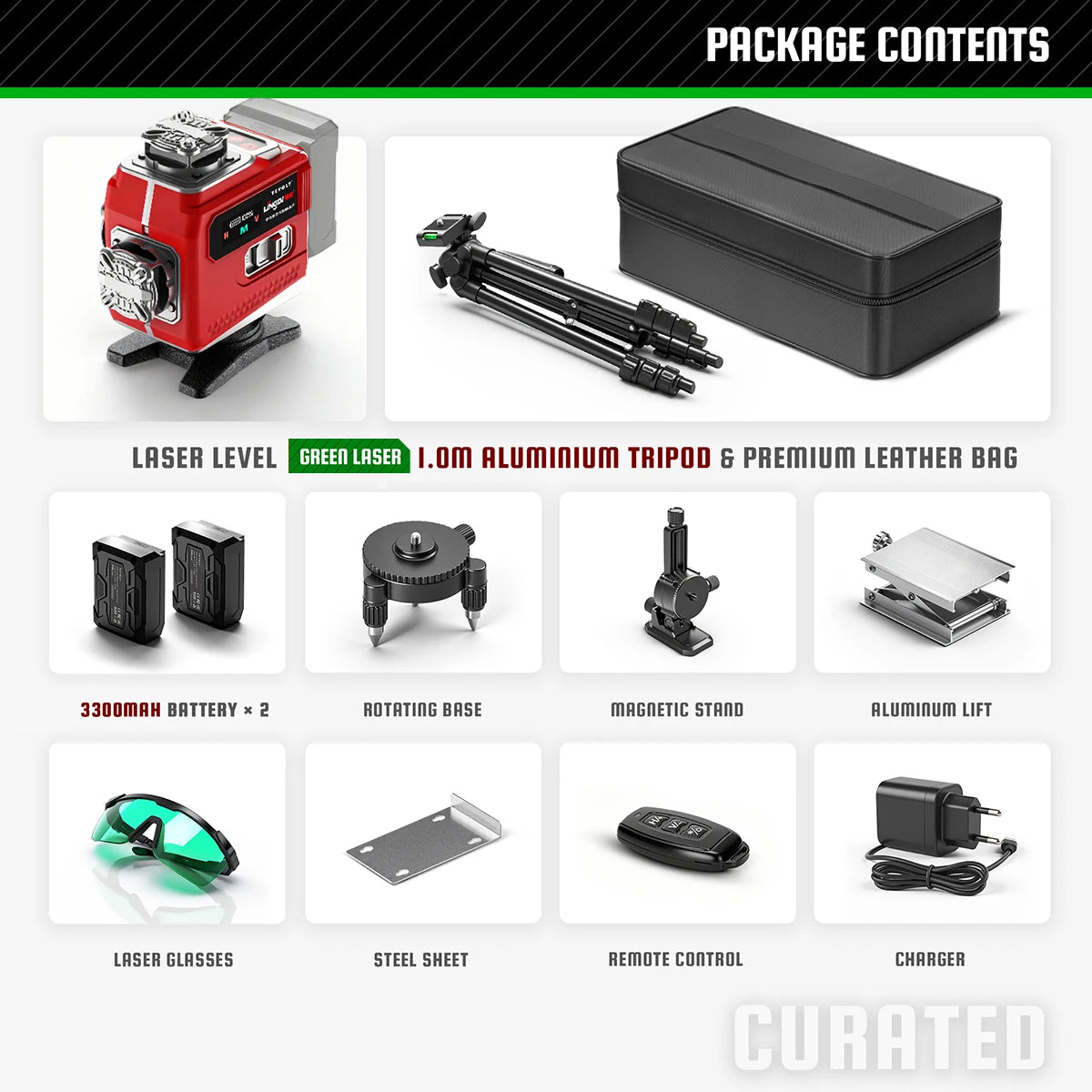 YEVOLT 16-Line Laser Level (Red/Green Beam Choices) 360° Rotatable Bottom & Laser Window Touch Panel Operation Power Display
