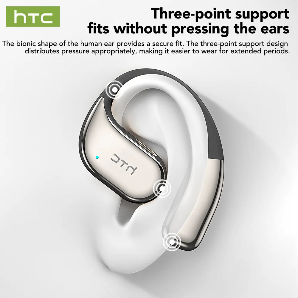Bluetooth Game Earphones HTC NE39 AI Real Time Translation Open Ear, Surround Sound Stereo Comfortable for Gym Running Travel