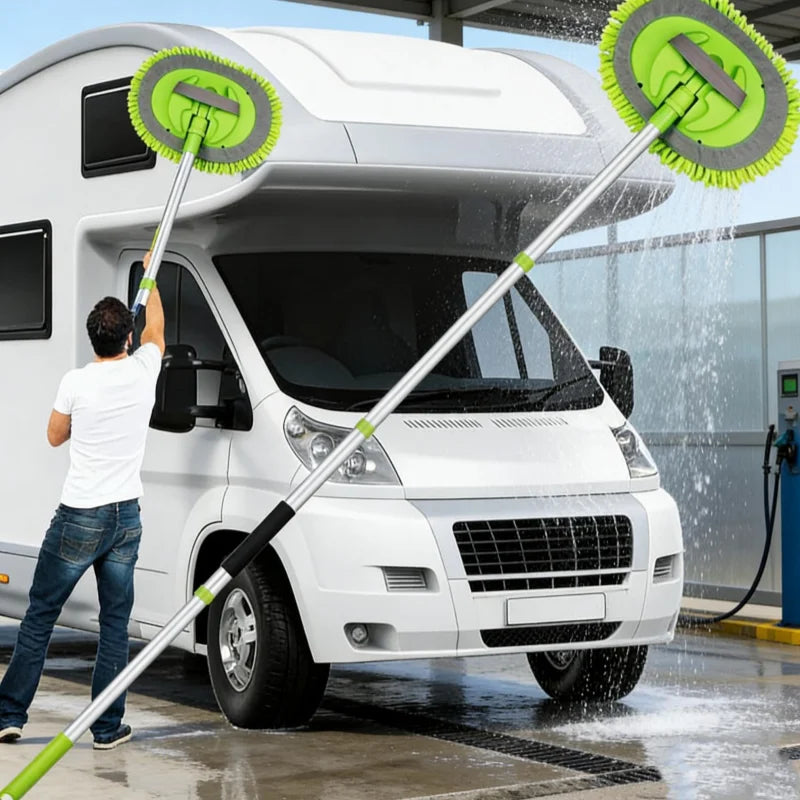 1 Set of Green Car Wash Mop with Attachable Brush Head, Extra-Long Car Cleaning Mop, Chenille 4-Section Detachable Mop, Also Suitable for Household Cleaning, Multifunctional Cleaning Mop