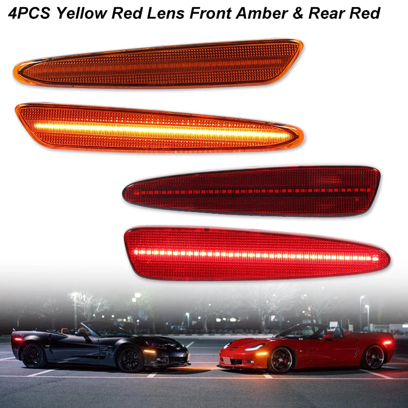 iJDM Front Rear Bumper LED Side Marker Turn Signal Lights Yellow Red for Chevrolet Corvette C6 2005-2013 2012 Car Accessories