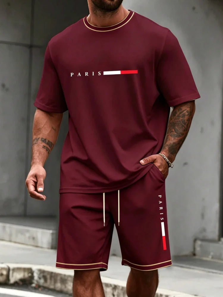 Men's Tracksuit 2 Piece O-neck Short Sleeve Shirt Shorts Set Men's Running Suit Plus Size T shirts Man Clothing Summer T-shirt