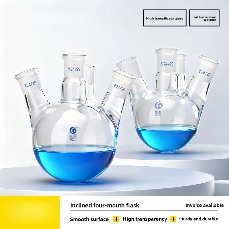 4 Neck Round Bottom Flask 100/150/250/500/1000/2000/5000ml Reaction Bottle Lab Glassware
