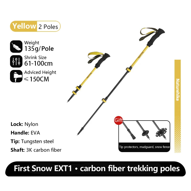 Naturehike Walking Stick First Snow EXT1 Carbon Fiber Hiking Poles 3 Section Ultra-light Telescopic Outdoor Climbing Hiking Cane