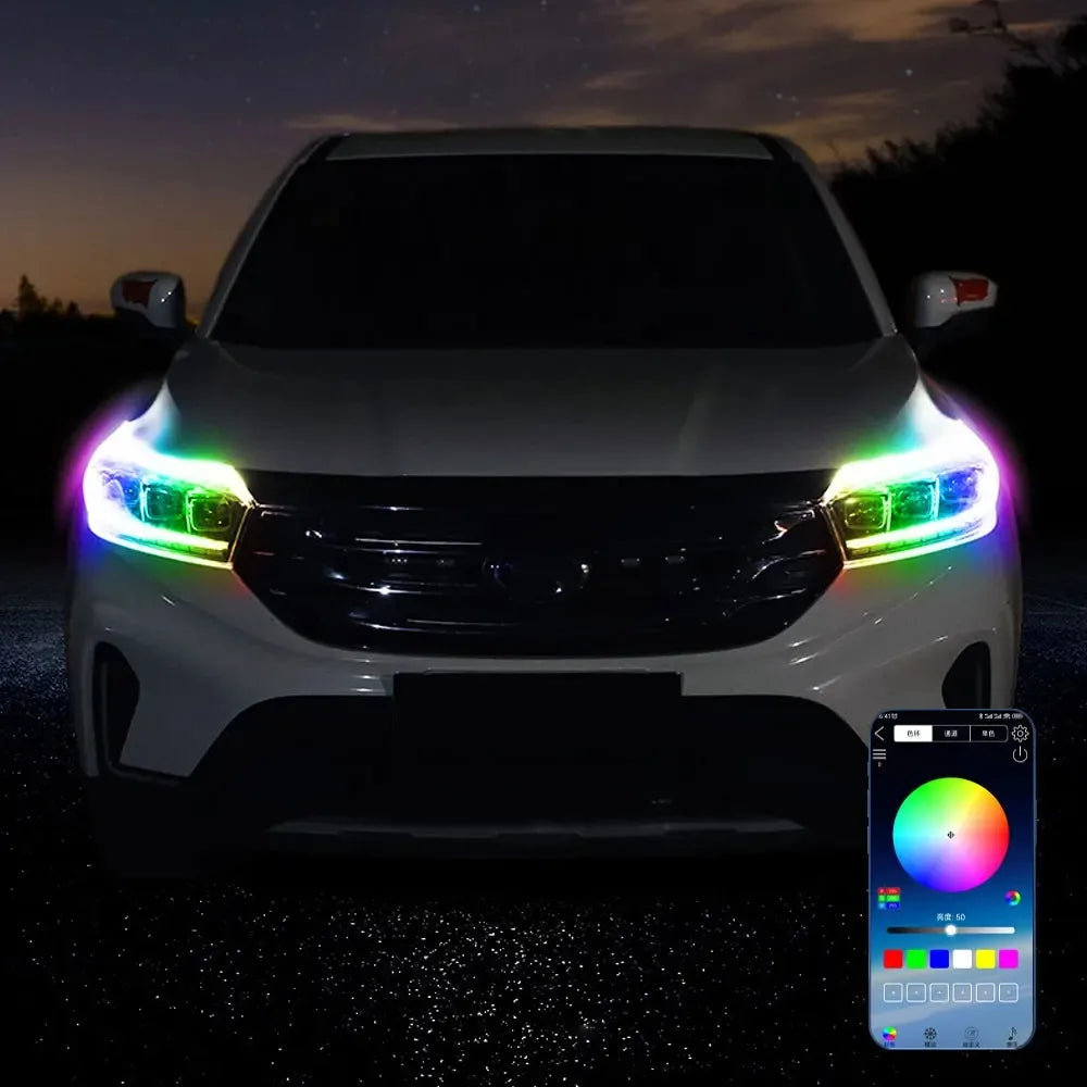 Daytime Running Lights Car LED DRL Lamp Strip DRL Decorative  Light Auto Headlight Turn Signal Light RGB With Remote App Control