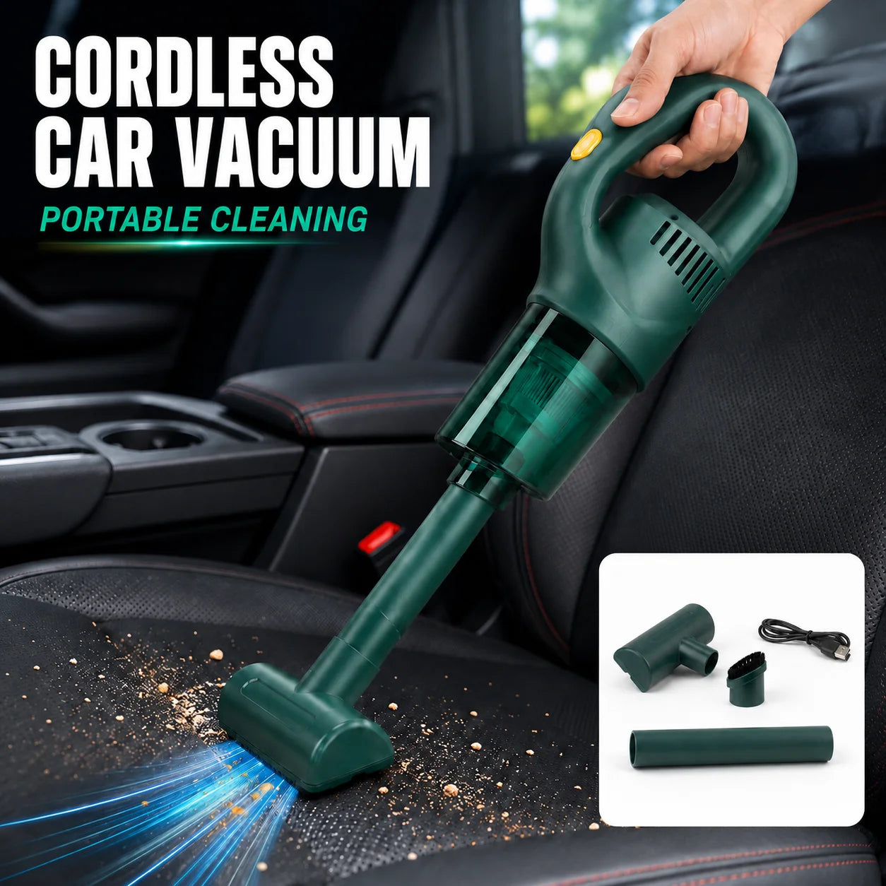 Portable Cordless Handheld Car Vacuum Cleaner with Multiple Attachments for Car Interior Seat Dust and Debris Cleaning
